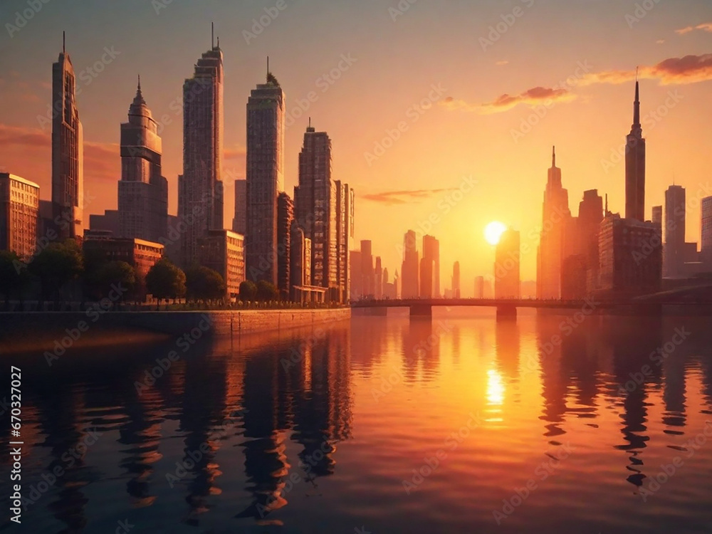 Obraz premium Building City And Sunset