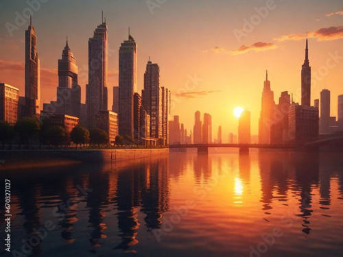 Building City And Sunset © mdronydesigner