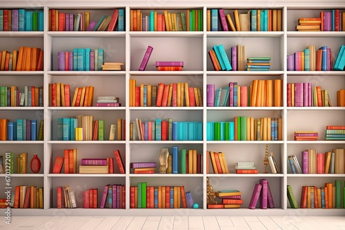 books colorful various bookshelves White illustration 3d school book library bookshelf shelf university interior read research room textbook reference information row wisdom classic