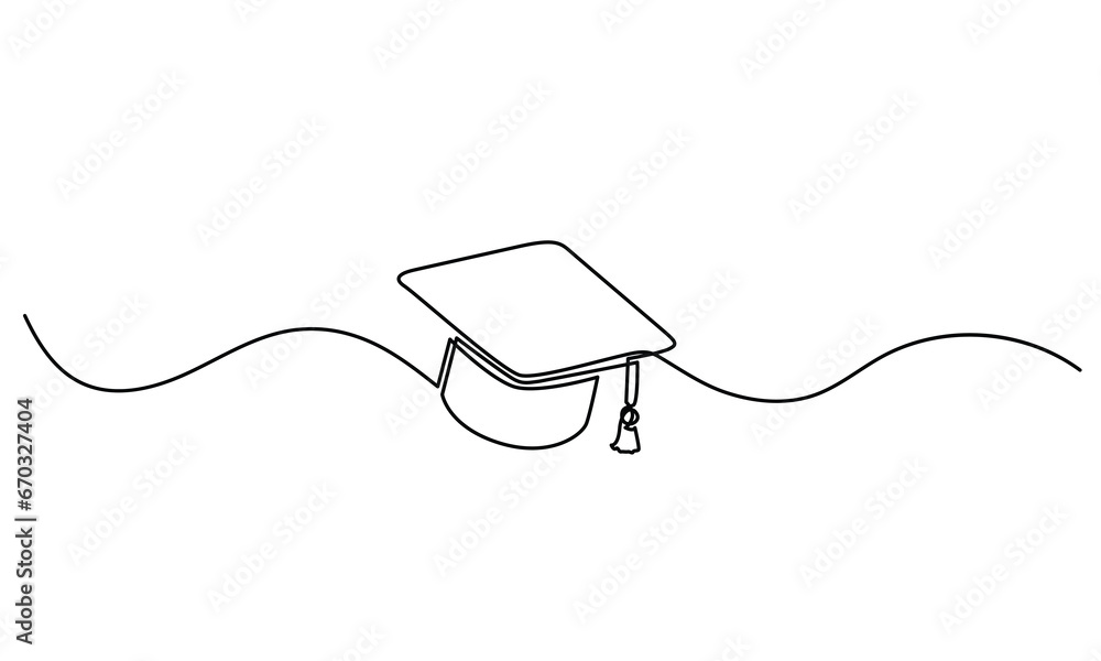 Single continuous line drawing of the graduation cap. graduation cap icon. concept of ongoing line graduation cap hat, education, graduation, success, black and white Vector illustration. Single continuous line drawing of the graduation cap. graduation cap icon. concept of ongoing line graduation cap hat, education, graduation, success, black and white Vector illustration.