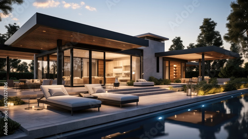 A Modern Villa with an Open Plan Living Space and a Private living room Wing, Terrace, Contemporary Retreat. © visoot
