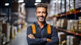 A confident warehouse Supervisor is working in leading distribution warehouse.