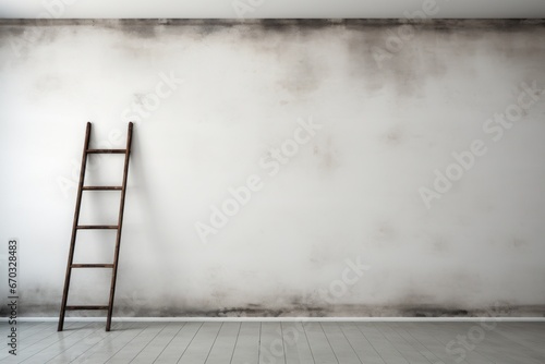 Blank dirty grunge wall with ladder. Generative AI.