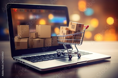 delivery home offers card credit payment keyboard laptop trolley logo cart shopping box cardboard online streetcar parcel shipping marketplace purchase retail e-business consumer sell buy photo