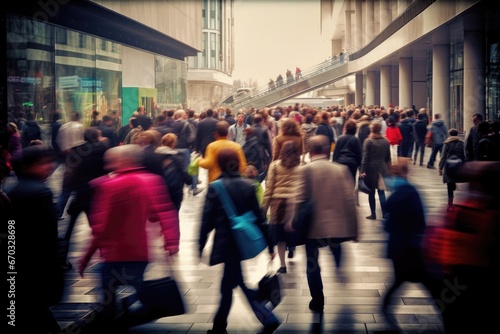 concept crowded consumerism commuter shopping consumer people rush hour crowd mall abstract blurred tied-up casual attire commuting contemporary costumer fast going group haze hurry hustle photo
