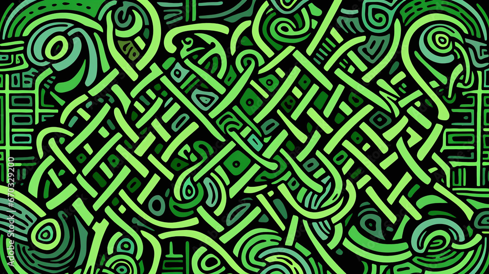 Fototapeta premium abstract celtic pattern in black ink with light green background