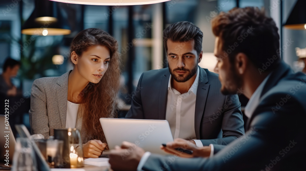 The executives are sitting at the boardroom and solving problems about project at office. The executives are sitting at the boardroom and solving problems about project at office.