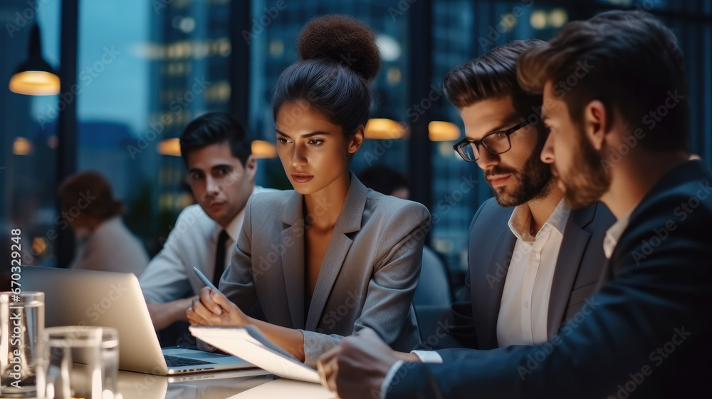 The executives are sitting at the boardroom and solving problems about project at office. The executives are sitting at the boardroom and solving problems about project at office.