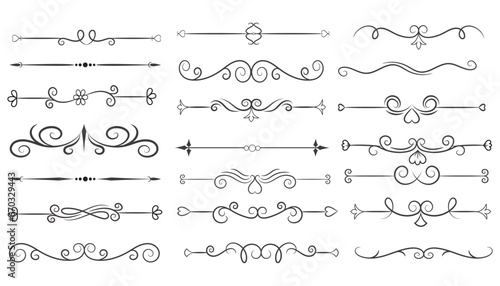 Page Divider And Design Elements. Set of Various Simple Black Divider Design, Assorted Divider Collection Template Vector. Collection of floral dividers elements mega decoration for Calligraphy.