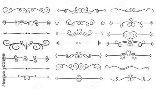 Page Divider And Design Elements. Set of Various Simple Black Divider Design, Assorted Divider Collection Template Vector. Collection of floral dividers elements mega decoration for Calligraphy.