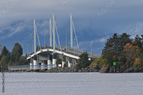 The John O’Connell Memorial Bridge connects the town of Sitka, Alaska, on Baranof Island to the airport and Coast Guard Station on Japonski Island.  