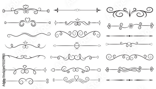 Page Divider And Design Elements. Set of Various Simple Black Divider Design, Assorted Divider Collection Template Vector. Collection of floral dividers elements mega decoration for Calligraphy.