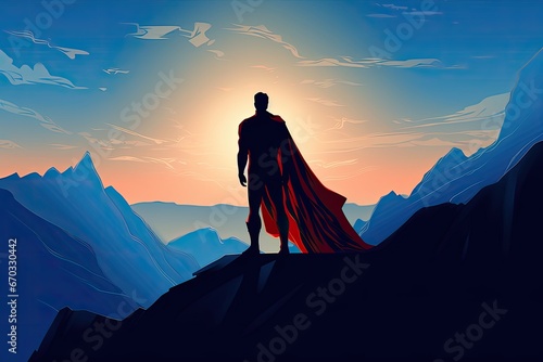 Male Superhero Silhouette Radiating Strength and Heroism