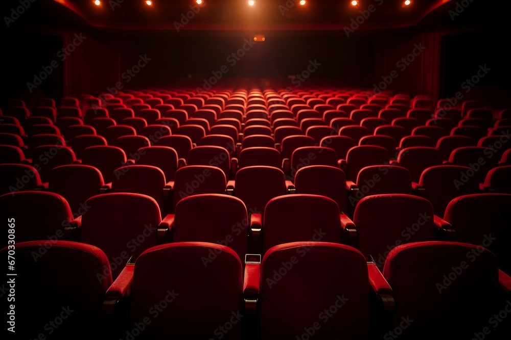 theater seats red lights theatre spot follow seat building stage cinema concert chair empty auditorium entertainment motion picture velvet background nobody light event - obrazy, fototapety, plakaty 