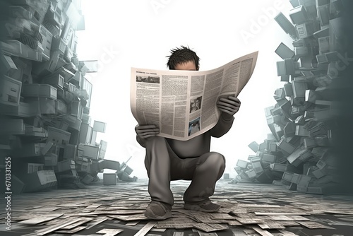 paper news read human 3d   three-dimensional humorous abstract people human character white grey news newspaper paper read write aware wisdom clever page manager finance article story photo