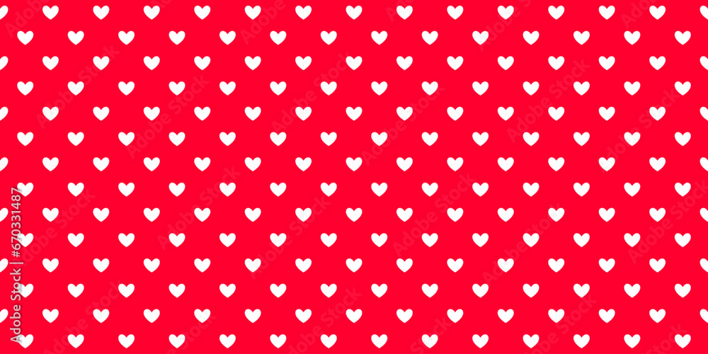 Hearts seamless pattern. Red Valentines polka dot repeat background. Heart-shaped decorative texture for textile, fabric, cover, poster, banner, print, card, invitation. Vector rose scarlet wallpaper - obrazy, fototapety, plakaty 