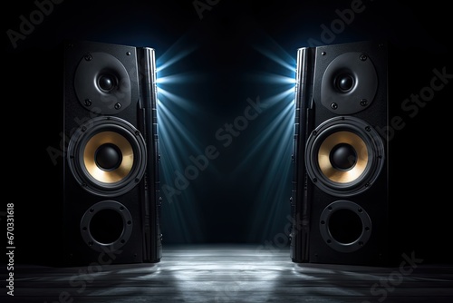background black space free speakers sound two studio speaker equipment wave audio stereo music technology bass rock volume closeup close up box loudspeaker concert concept