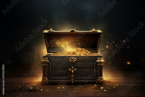 stars sparkles glowing chest treasure opened star sparkling rising gold glow magical box trunk wooden old dark black light lid gift christmas holiday brass lock clasp discovery surprise