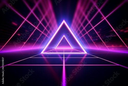 lights grid triangle background style retro s 80 abstract light tunnel vector geometric illustration design technology flare perspective glow techno futuristic