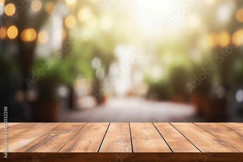 of splay productsMock your montage used can shop coffee blur wood brown Perspective background blurred front table empty board Wooden surface shelf product food dark window top building business