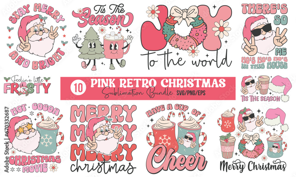 Pink Retro Christmas Sublimation Bundle
