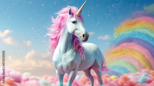 adorable unicorn with rainbow mane backgorund