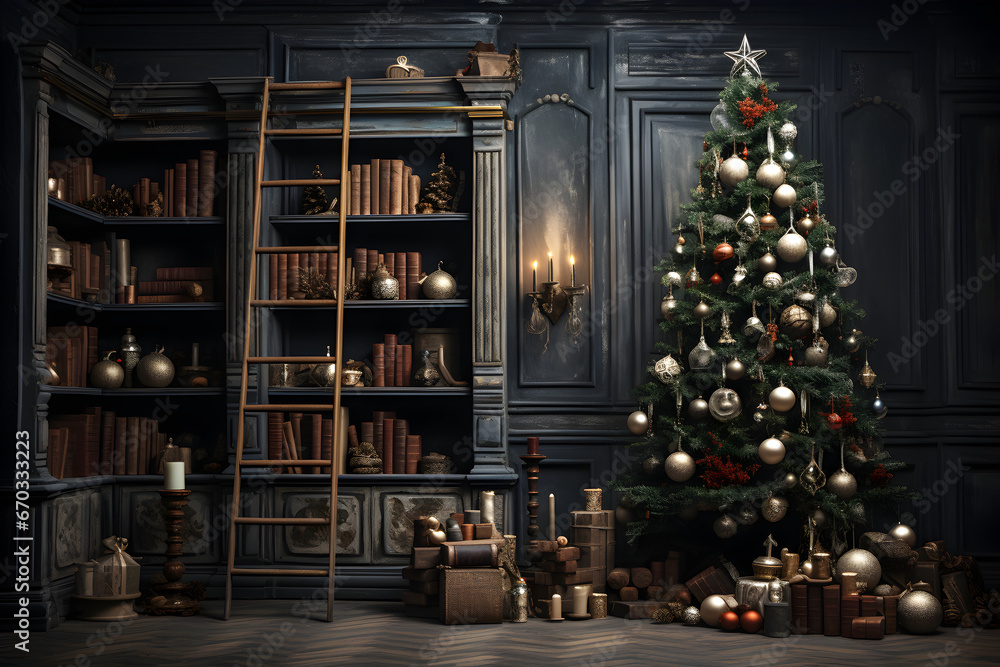 New Year Christmas interior with Christmas tree and festive decorations generated AI