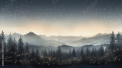 christmas background copy space, winter view trees decorated with glowing lights © kichigin19