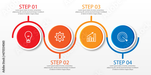 4 step infographic, simple infographic business design with circle shapes and colored lines with symbols. suitable for your business presentation