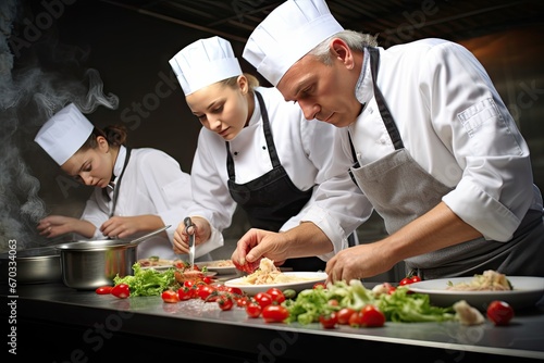 shes delicatessen preparing chefs young team   training food epicure catering deli cook school cooking eatery student teenage professional career job occupation craftsmanship apprenticeship photo