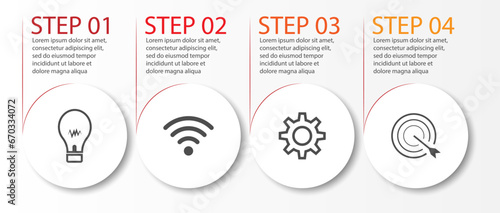 4 step infographic, simple infographic business design with circle shapes and colored lines with symbols. suitable for your business presentation