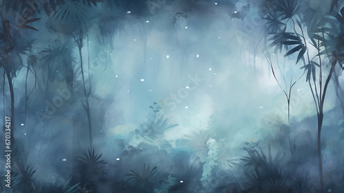 watercolor background light green blue and white shades rainforest in the rainy season  abstract background