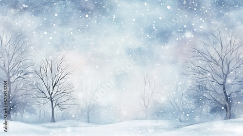 abstract watercolor background snowfall, christmas view blurred blizzard light blue snowflakes on a white city background © kichigin19