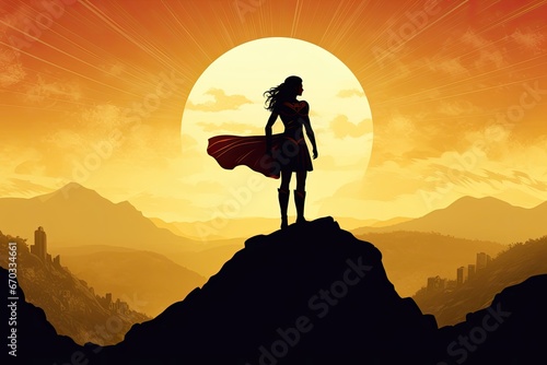 Female Superhero Silhouette Inspiring from the Mountain Summit © Supardi