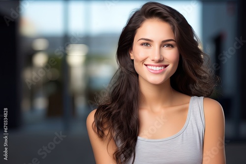 expression positive cheerful happy sincere woman brunette beautiful headshot smile white bright big head shot dental teeth adult young girl female closeup attractive face model casual