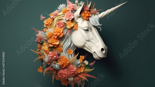 minimal floral unicorn illustration over solid background