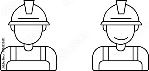 Construction worker icons Set. Labor, builder, employee, hardhat concept. outline style editable stock. line vector design illustration isolated on Transparent background. Person Profile Avatar.