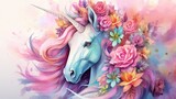 watercolor cute floral unicorn illustration