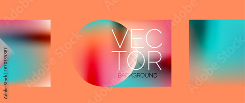 Squares and circles design. Fluid color gradients with metallic effects. Serene synergy of shapes, merging squares and circles into harmonious, captivating design