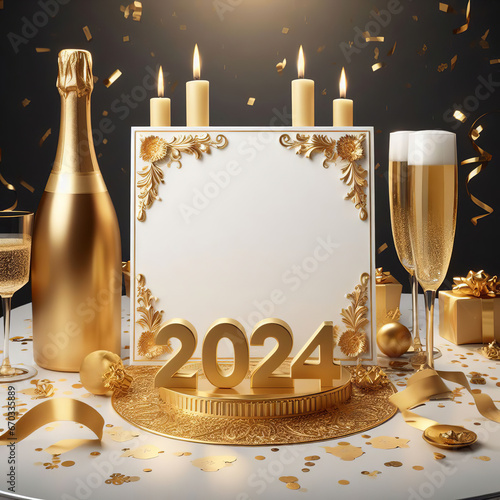 A decorated blank card next to the 2024 golden text