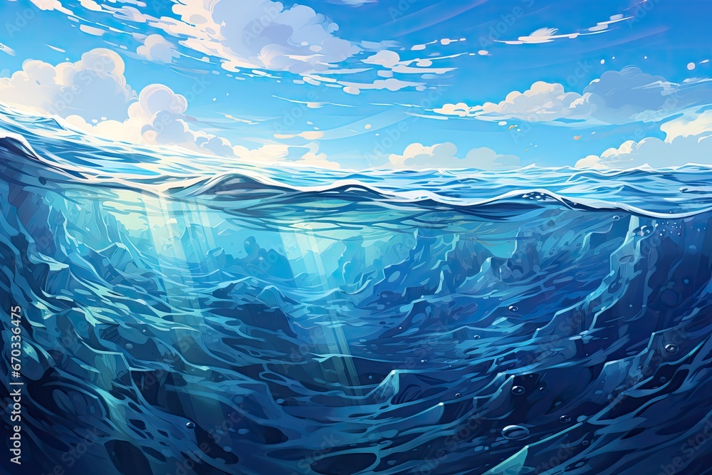 Illustration of the Tranquil Surface of the Blue Sea