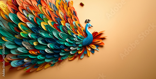 Alex Racoon Origami style wallpaper with colorful peacock origami