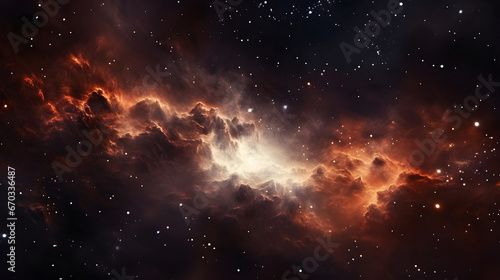 fantastic space nebula with glowing cosmic clouds on black background Neural network generated in May 2023. Not based on any actual scene or pattern.