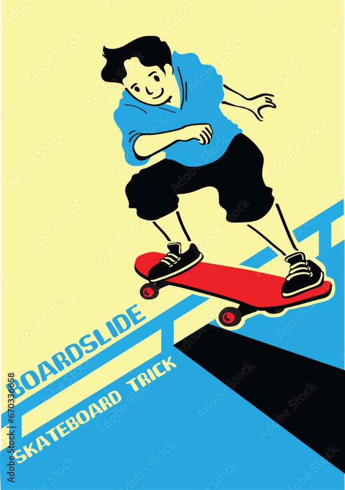 Obraz premium boy with skateboard to Do Skateboard Tricks. Vector illustration.Cartoon character.