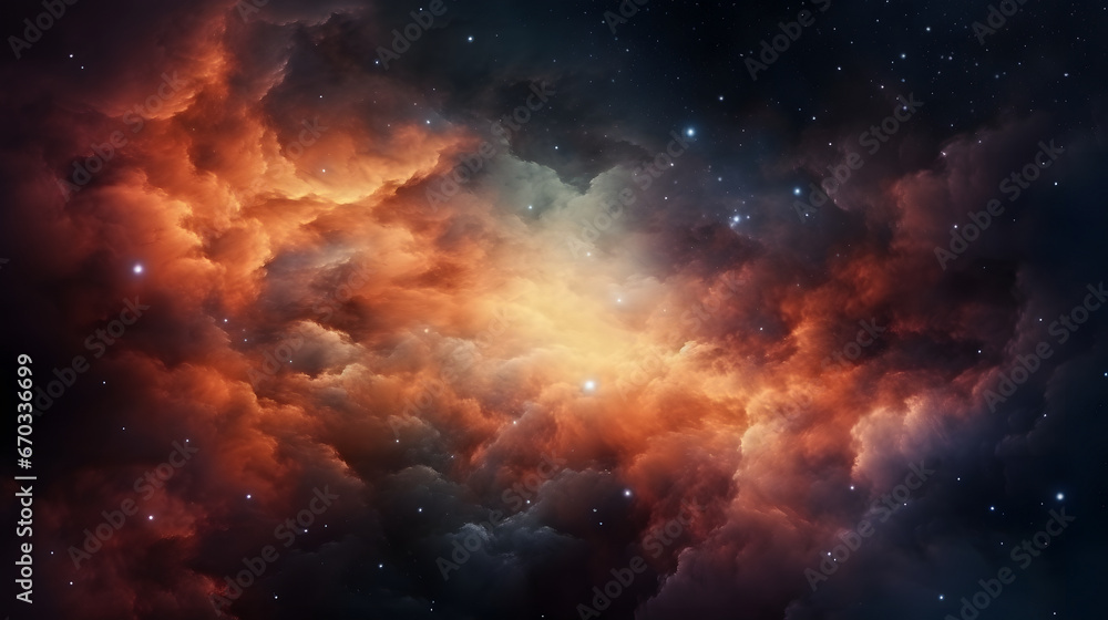 Fototapeta premium fantastic space nebula with glowing cosmic clouds on black background Neural network generated in May 2023. Not based on any actual scene or pattern.