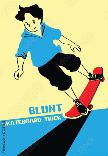 boy with skateboard to Do Skateboard Tricks. Vector illustration.Cartoon character.