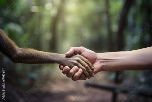 Human Hand Shaking Hands with Monkey