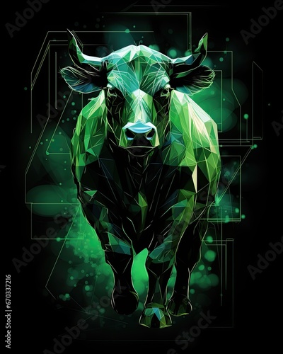 green abstract bull on blac background
