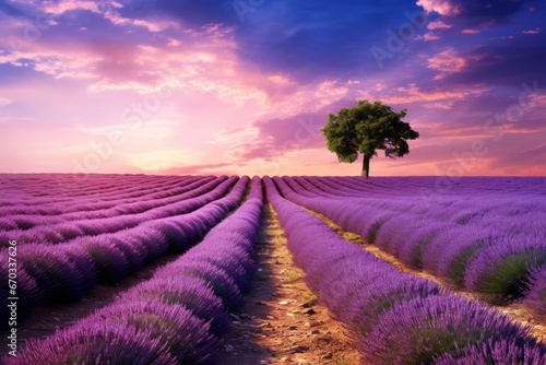 A road through a serene lavender field, ideal for relaxation themes © KerXing