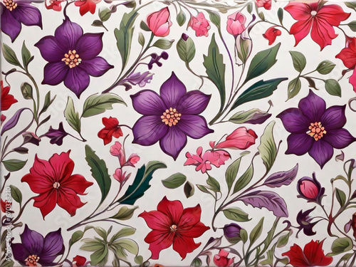 Wallpaper Mural beautiful spring floral seamless patterns with flowers leaves purple and pink on white background. Hand draw Torontodigital.ca